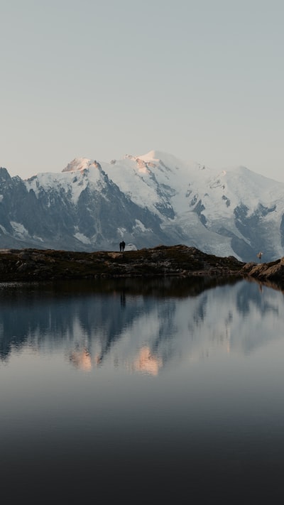 白天雪山附近的湖